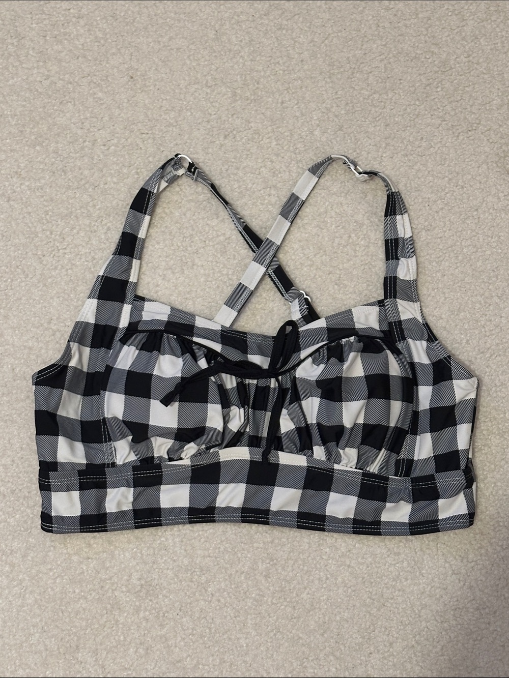Torrid Black and White Gingham Bikini Top w/ Convertible Straps, Size 0